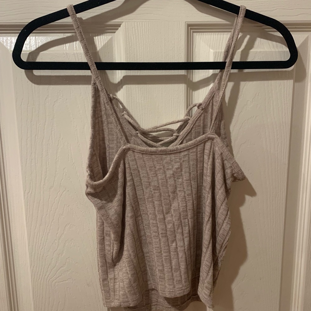 Lace up tan tank top